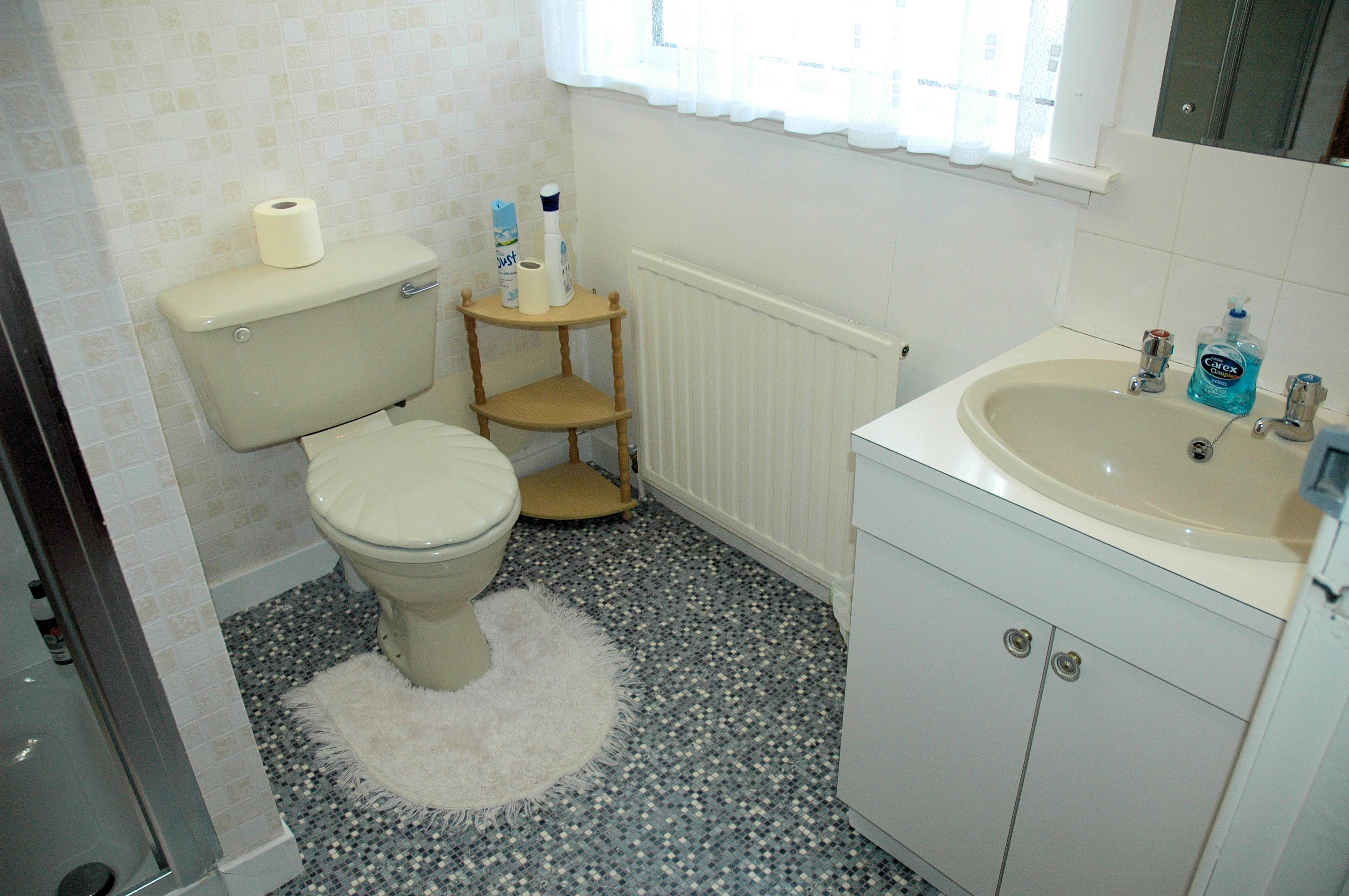 There is a large shower cubicle with mixer shower, WC and vanity unit in the double en-suite.